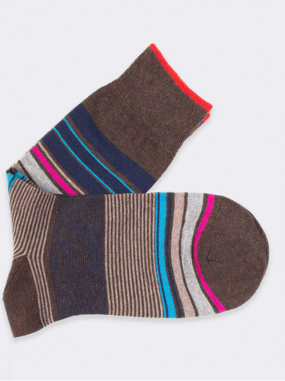 Mehrfarbig gestreifte, gemusterte kurze Socken - Made in Italy