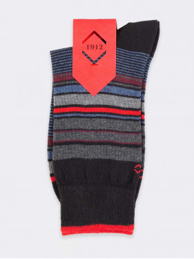 Mehrfarbig gestreifte, gemusterte kurze Socken - Made in Italy