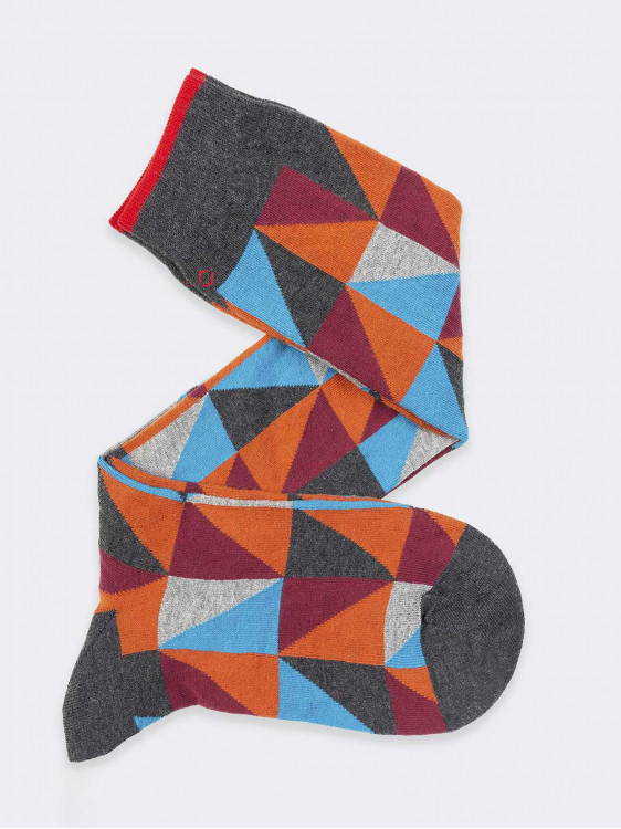 Multicolor triangle pattern Men's Knee High Socks