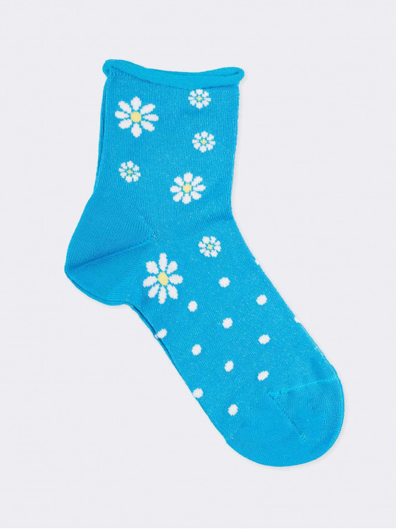 Kurze Socken für Mädchen mit Gänseblümchenmuster