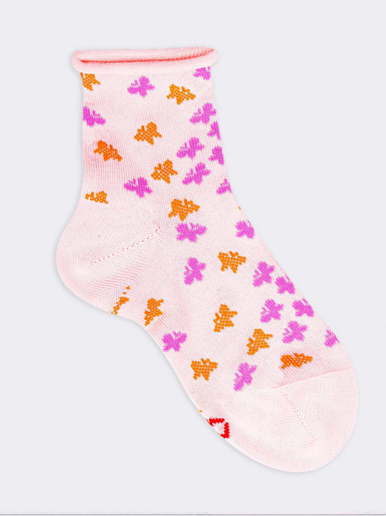 Kurze Socken für Mädchen mit Schmetterlingsmuster aus kühler Bio-Baumwolle