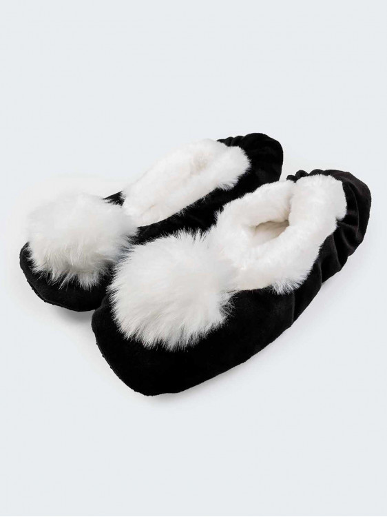 Woman's slippers in velvet with Pon Pon
