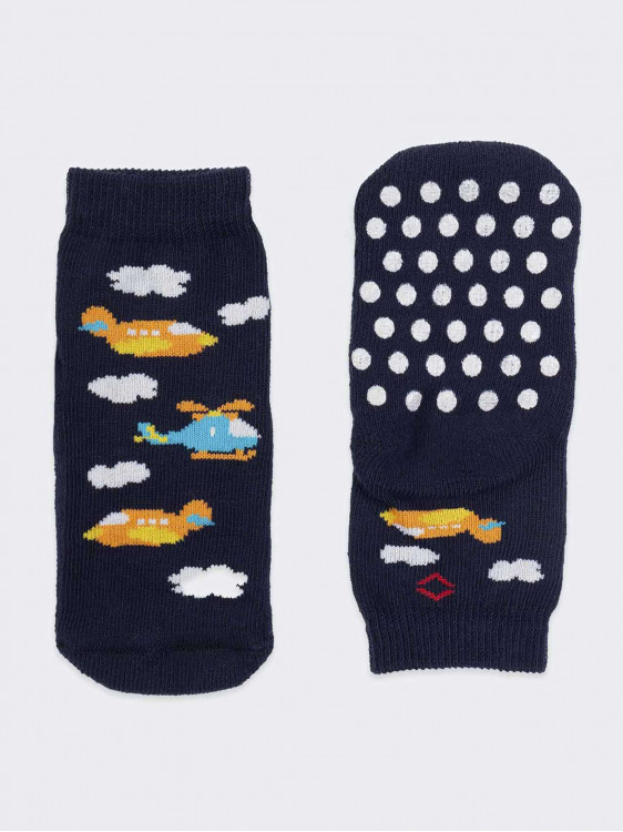 Rutschfeste kurze Socken für Jungen Aircraft gemustert
