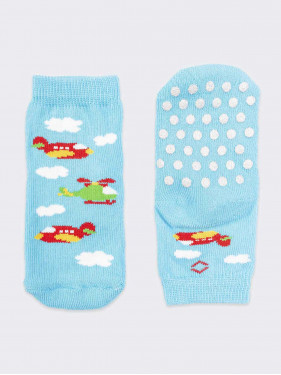 Rutschfeste kurze Socken für Jungen Aircraft gemustert