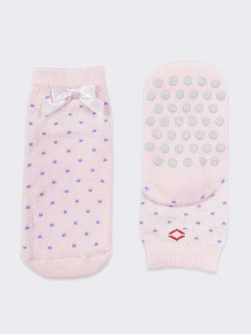 Rutschfeste, kurze Socken mit Tupfenmuster und Schleife für Mädchen