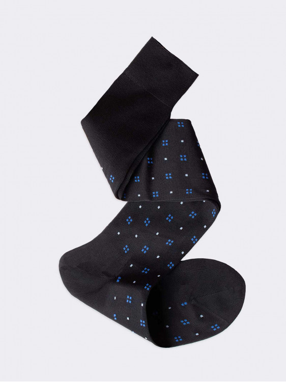 Lange Socken mit Mikro-Quadrat-Muster 100% Baumwolle Fil d'Écosse cotton lisle