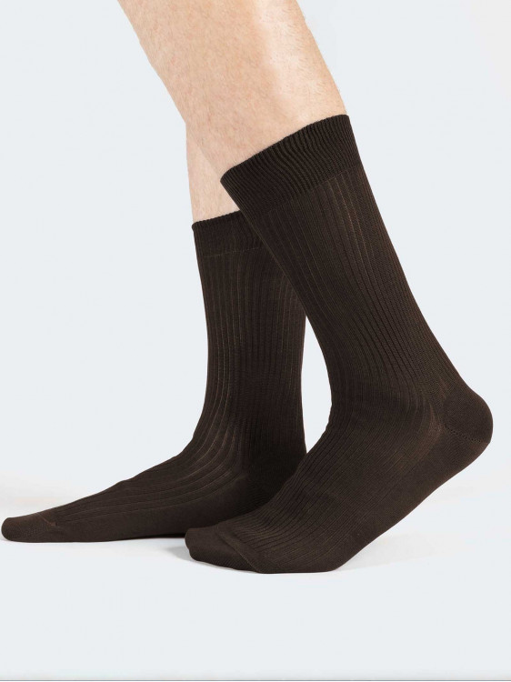 Gerippte Wadensocken aus Baumwolle mit elastischem Schottlandfaden - Made in Italy