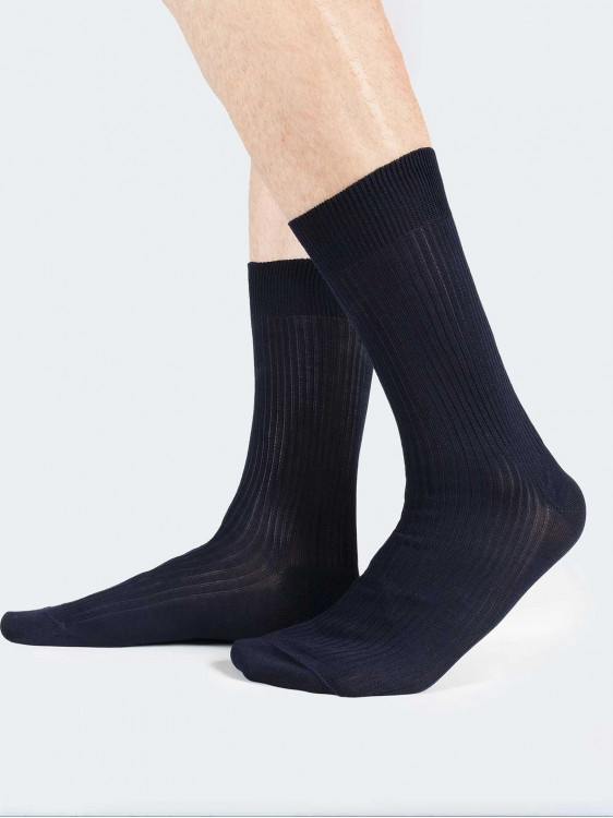 Gerippte Wadensocken aus Baumwolle mit elastischem Schottlandfaden - Made in Italy