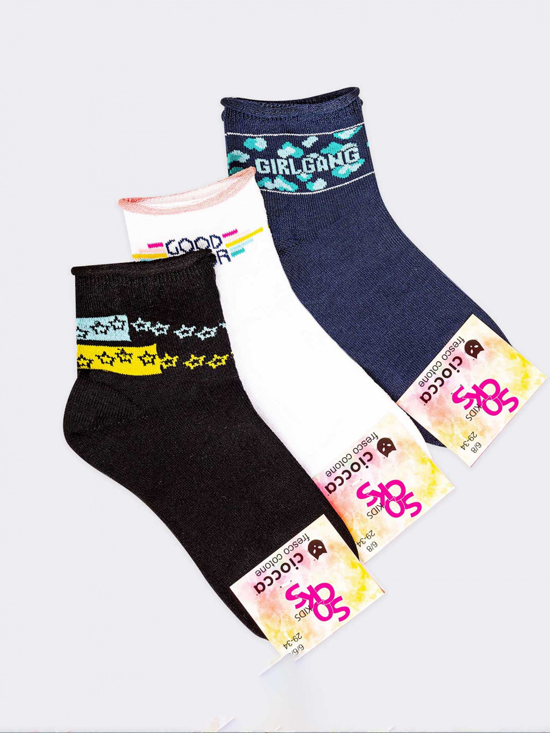 3 Paar kurze Socken für Mädchen Girl Gang Fantasy