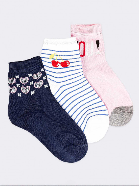 Tris Cherry, Hearts, You pattern Crew Socks