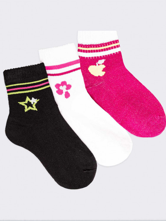 3 Paar kurze Socken für Mädchen Apfel gemustert