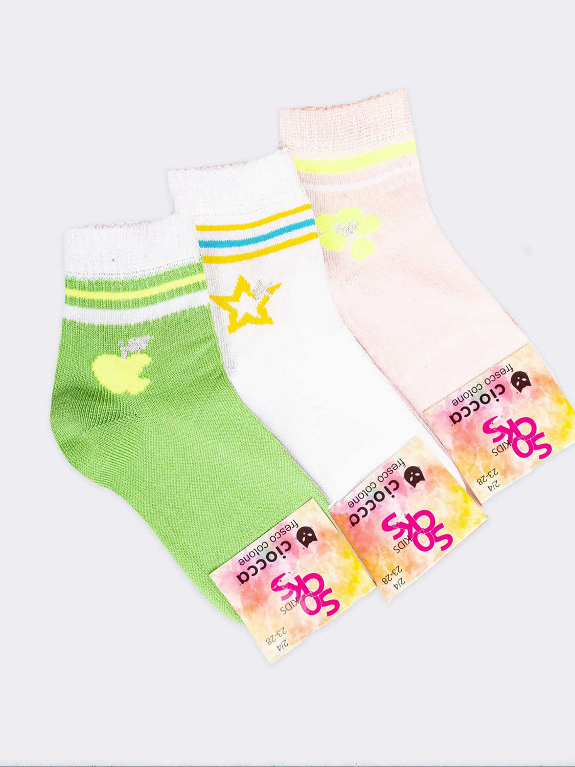3 Paar kurze Socken für Mädchen Apfel gemustert