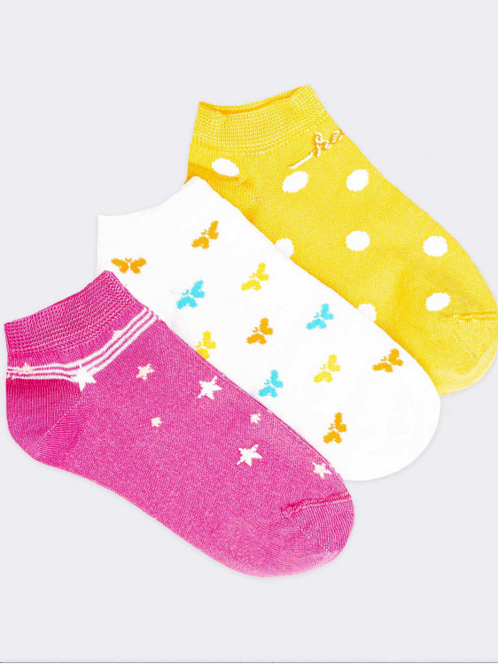 Tris Butterfly, Stars, Pois Pattern Crew Socks