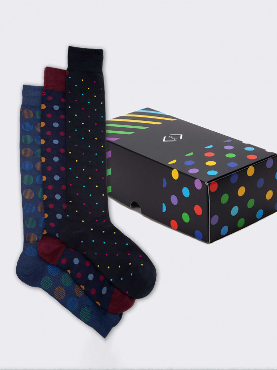 Gift Box 3 Pairs Polka Dot Patterned Socks Men - Gift Idea Made in Italy