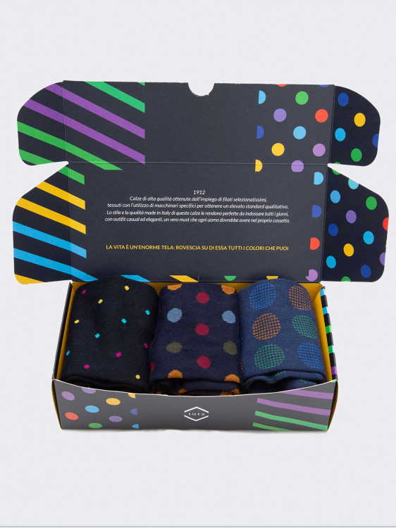 Gift Box 3 Pairs Polka Dot Patterned Socks Men - Gift Idea Made in Italy