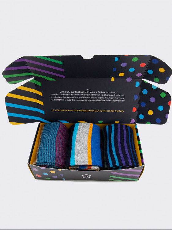 Gift Box 3 Pairs Men's Striped Socks - Gift Idea Made in Italy