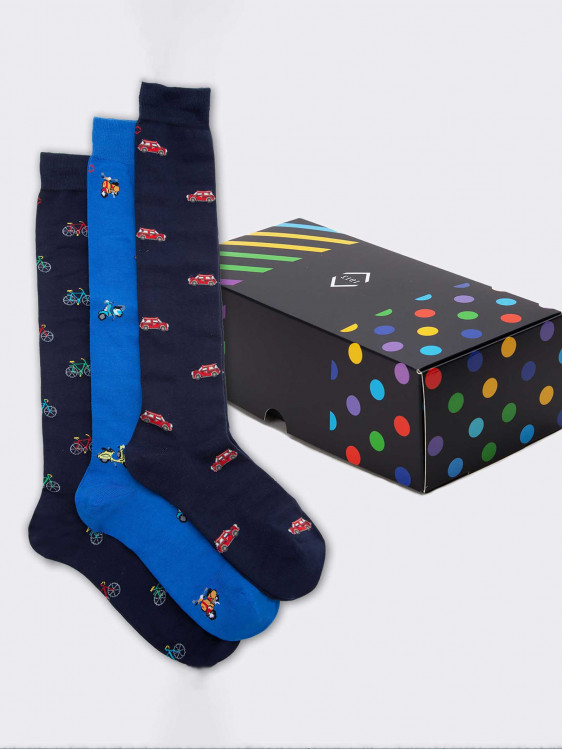 Gift Box 3 Pairs of Vehicle Fancy Socks for Men - Gift Idea Made in Italy