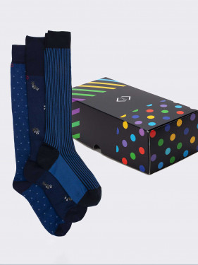 Gift box 3 pairs geometric animal blue patterned socks Gift idea Made in Italy