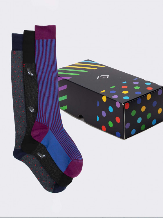 Geschenkpackung 3 Paar Socken mit geometrischem Tiermuster Geschenkidee Made in Italy