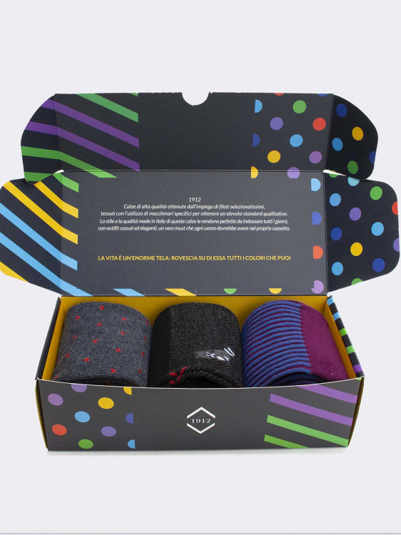 Geschenkpackung 3 Paar Socken mit geometrischem Tiermuster Geschenkidee Made in Italy