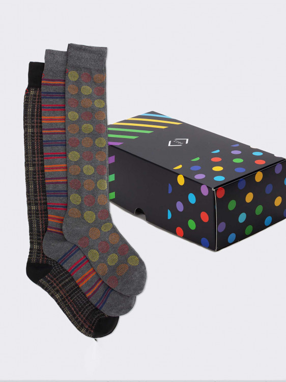 Gift Box 3 Pairs Geometric orange Men's Socks Gift Idea Made in Italy