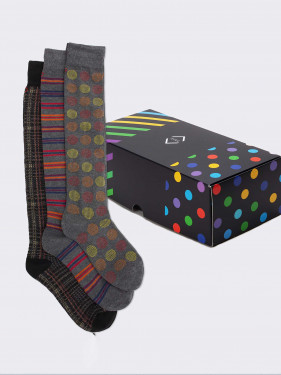 Gift Box 3 Pairs Geometric orange Men's Socks Gift Idea Made in Italy