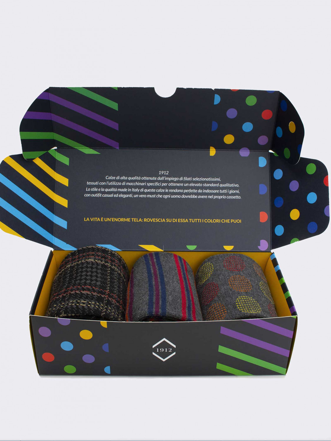 Gift Box 3 Pairs Geometric orange Men's Socks Gift Idea Made in Italy