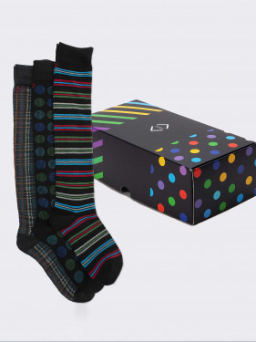 Geschenkkarton 3 Paar Geometrische Grüne Herrensocken Geschenkidee Made in Italy