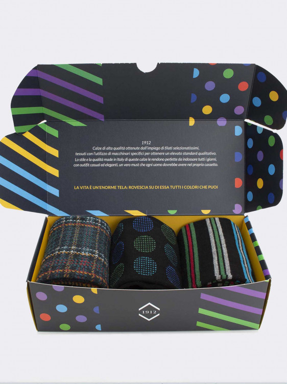 Gift Box 3 Pairs Geometric Green Men's Socks Gift Idea Made in Italy