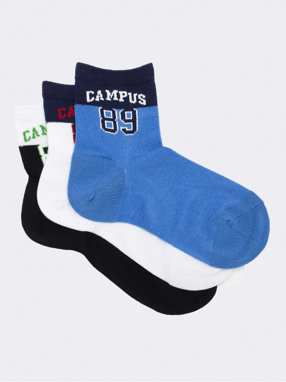 Trio of short college boy's socks in fresh cotton
