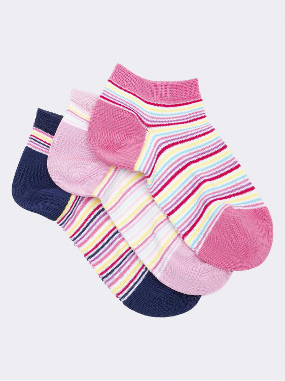 Three girls' striped patterned trainers in fresh cotton
