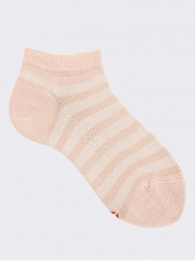 Striped Pattern Girl's Short Socks in Cotton
