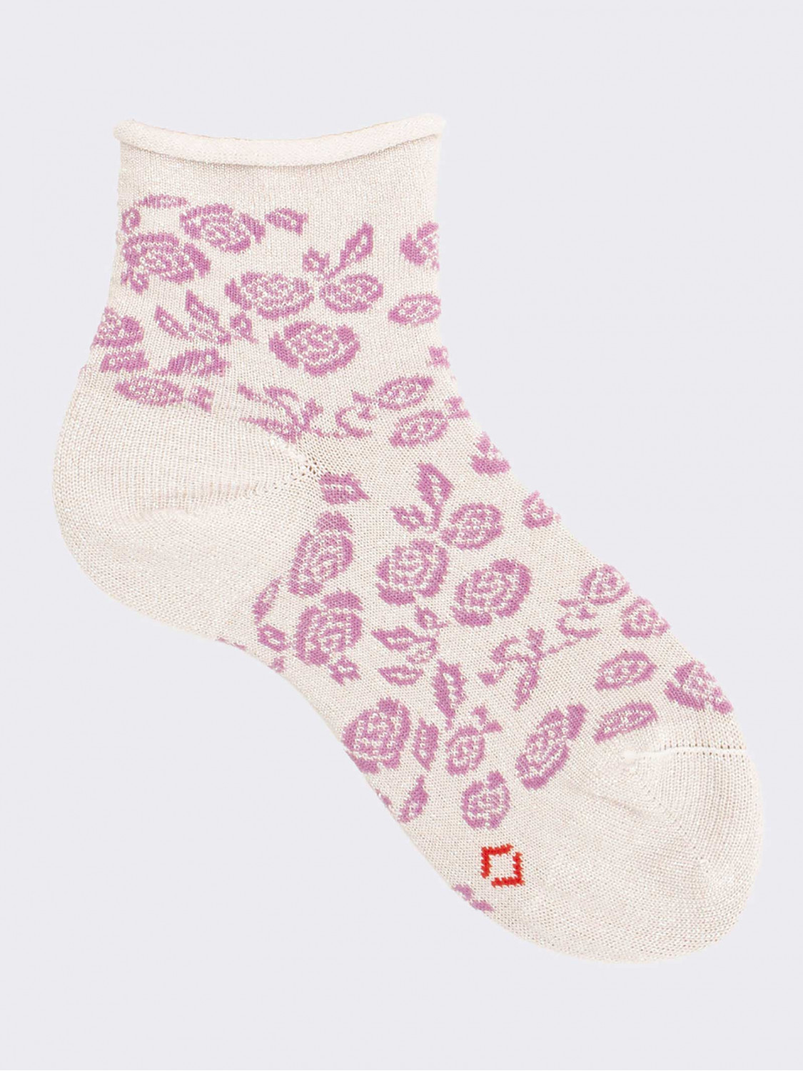 Rose Pattern Girl's Short Socks in Cotton