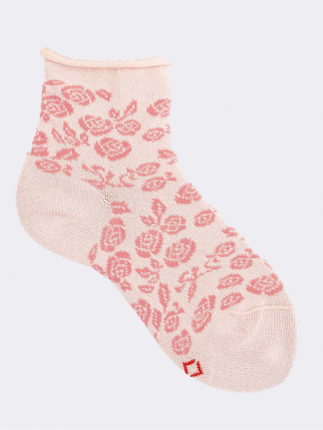 Rose Pattern Girl's Short Socks in Cotton