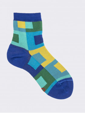 Geometric Pattern Boy's Short Socks in Cotton