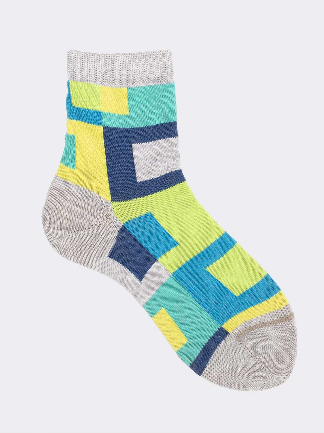 Geometrisch gemusterte kurze Socken für Jungen aus frischer Baumwolle