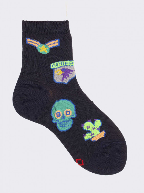 Boy's Short Socks with Badges in Cotton