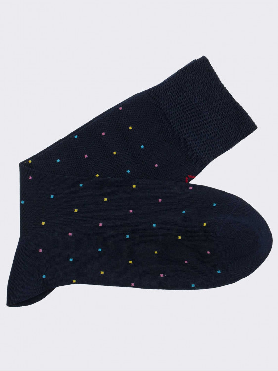 Crew Socks with Multicoloured Square Pattern in Cotton