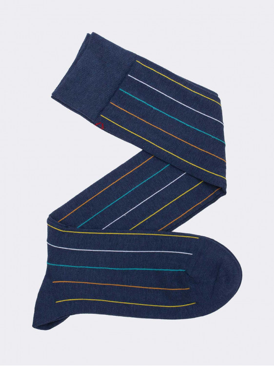 Men's Knee-High Socks with Vertical Stripes in Cotton