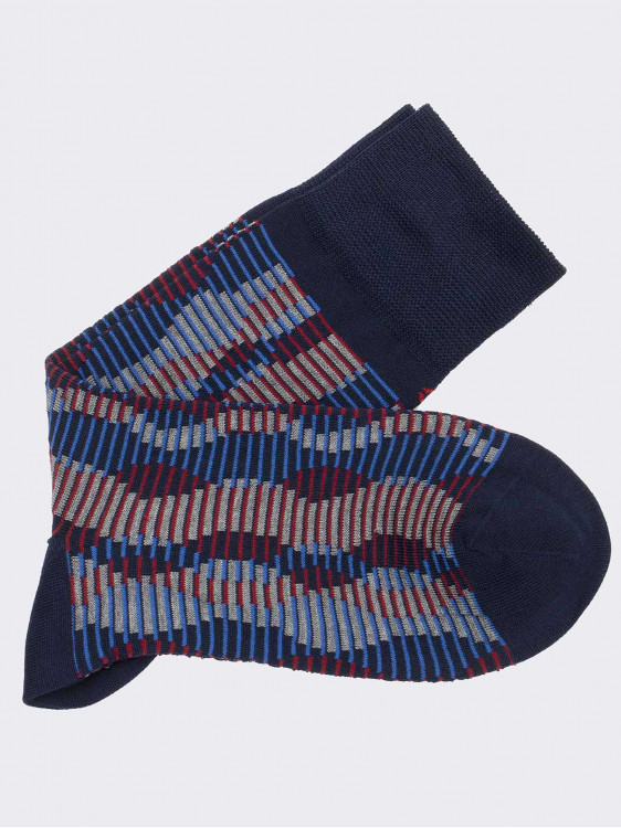 Wave Pattern Men's Crew Socks in Cotton