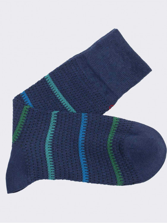Men's Crew Socks, Striped Pique Pattern in Cotton