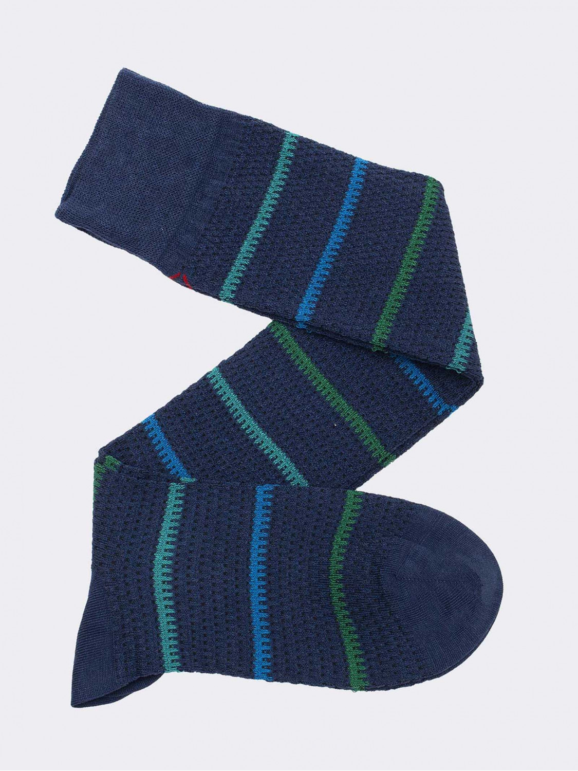 Men's Knee - High Socks, Striped Piquet Pattern in Cotton
