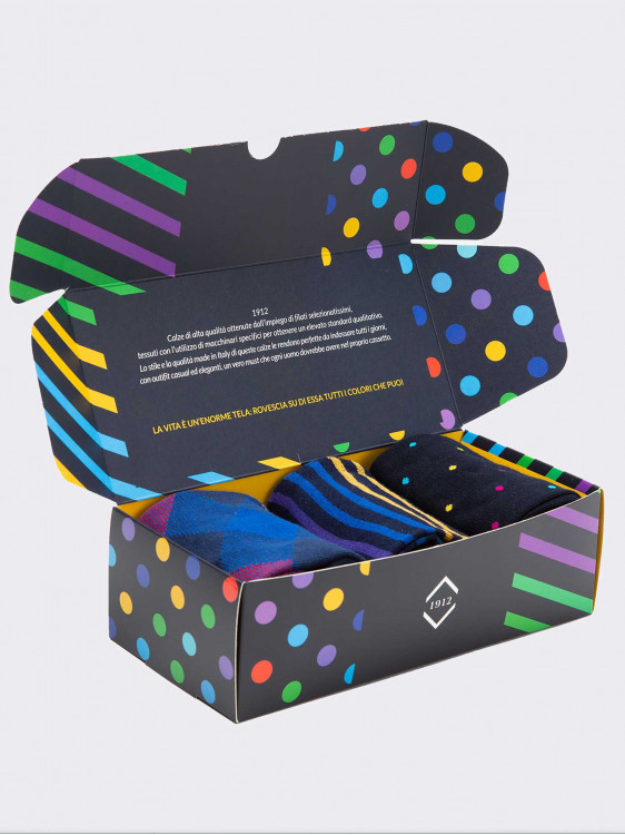 Geschenkpackung 3 Paar geometrisch gemusterte Socken für Männer - Geschenkidee Made in Italy