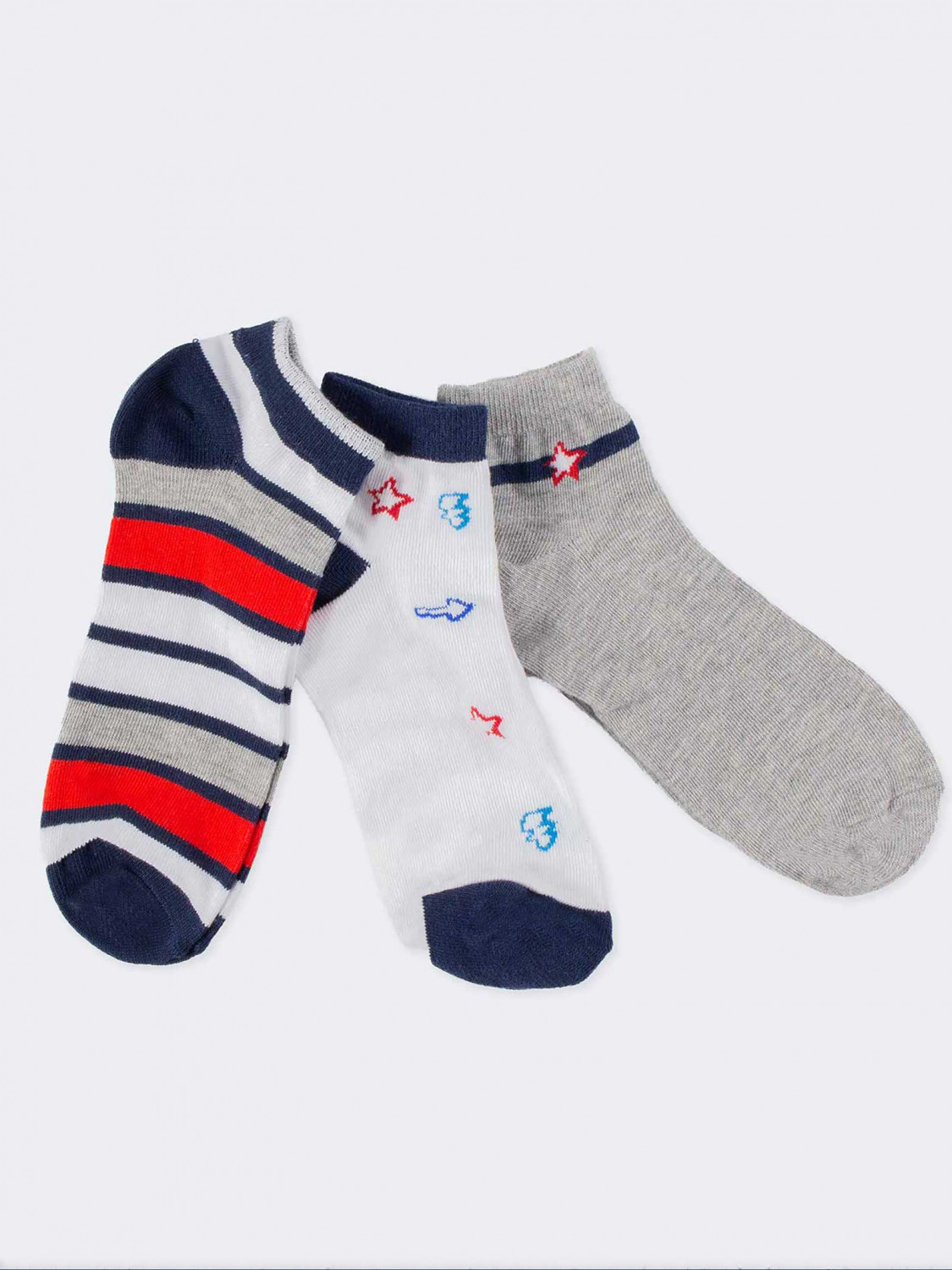 Tris striped and symbols pattern Kids Crew socks with watch