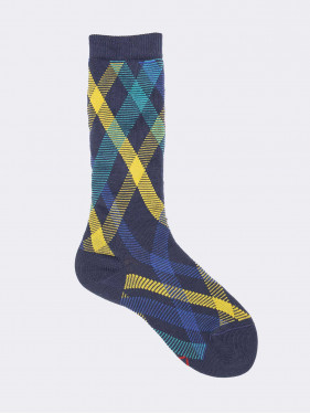 Knee High cheked patterned socks in Warm cotton