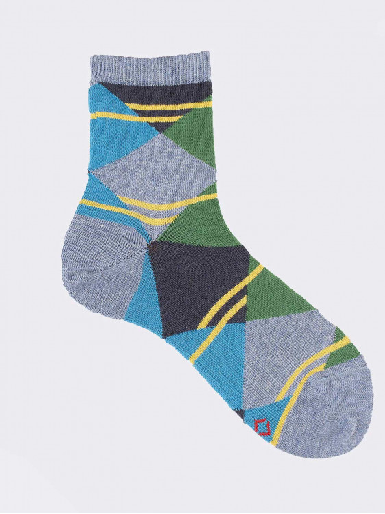Kurze Socken für Jungen mit Rauten- und Streifenmuster