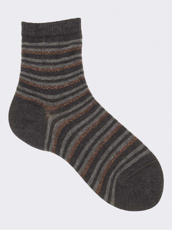 Kurze, gestreifte, lurexgemusterte Socken für Mädchen aus warmer Baumwolle