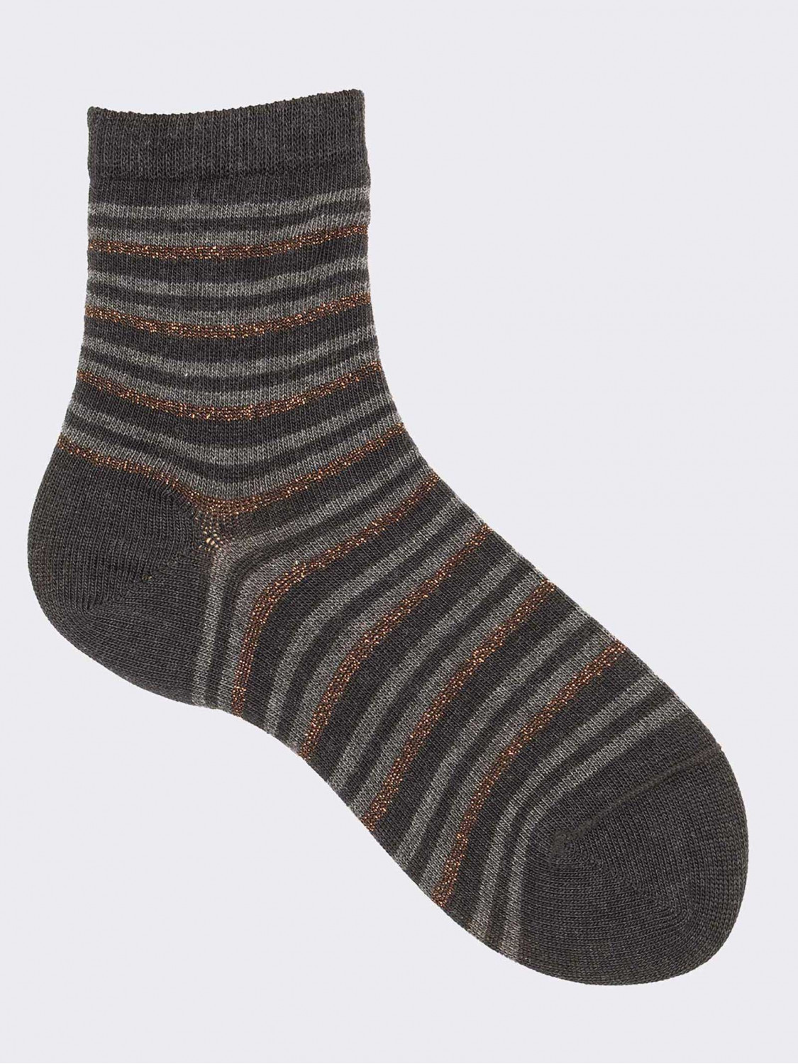 Kurze, gestreifte, lurexgemusterte Socken für Mädchen aus warmer Baumwolle