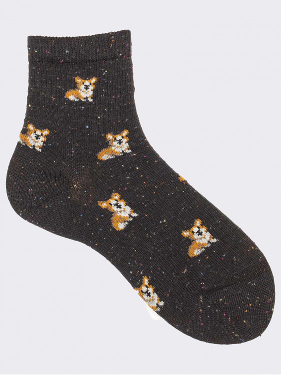 Crew socks with baby corgi dog pattern in warm cotton