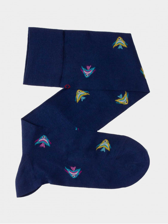 Fish patterned knee-high socks for men